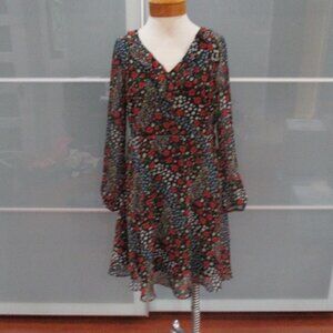 Wallis Chiffon Overlay Shift Dress V-Neck Long Sleeve